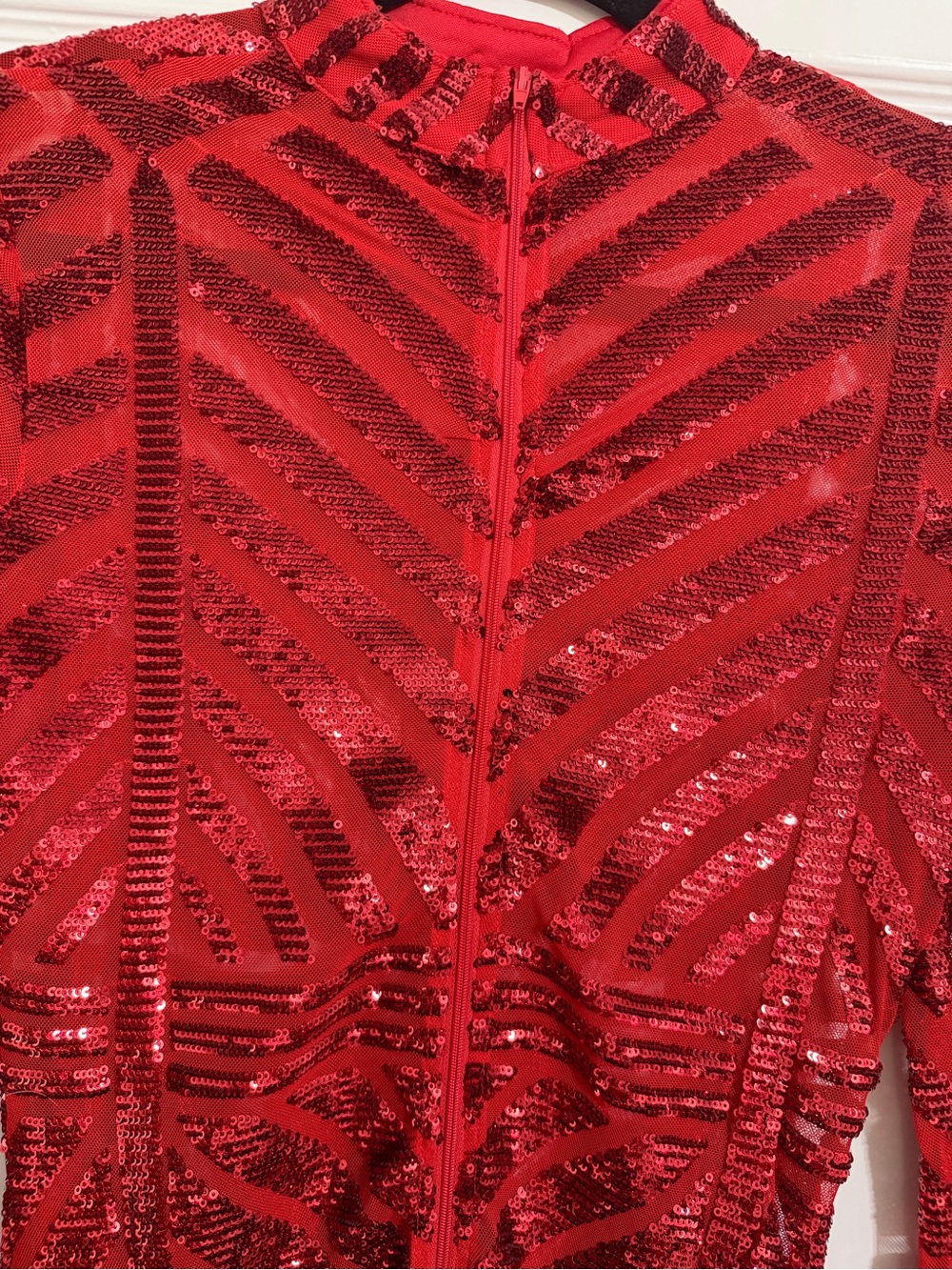 Banjul Red Sequin Geometric Long-Sleeve Dress - Picture 6 of 6